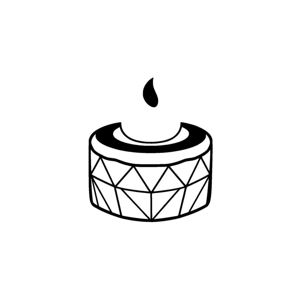 Minimalist Black and White Illustration of a Geometric Candle with a Flame on White Background. vector