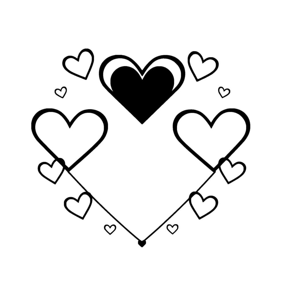 Geometric Black and White Valentines Day A Central Heart Surrounded by a Decorative Line with Smaller Hearts vector