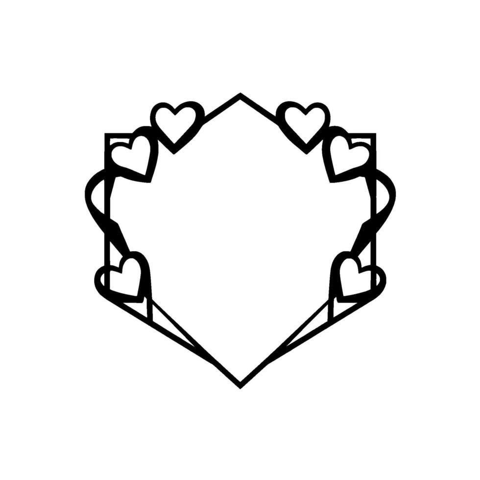 Minimalist Black and White Octagonal Frame Adorned with Hearts and Ribbon Details, Perfect for Invitations and Designs. vector