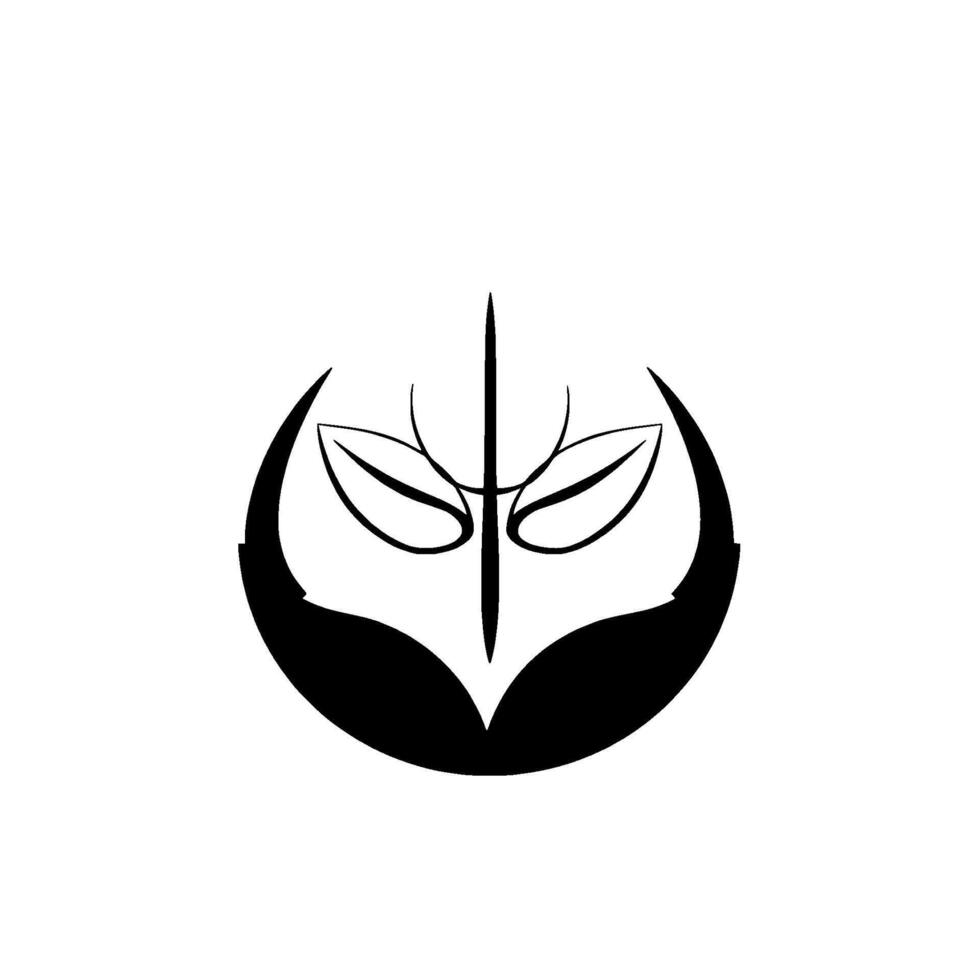 Minimalist Black and White Abstract Organic Leaflike Composition with Curved Elements and a Central Vertical Stem, Suggesting Symmetry and Modernity. vector