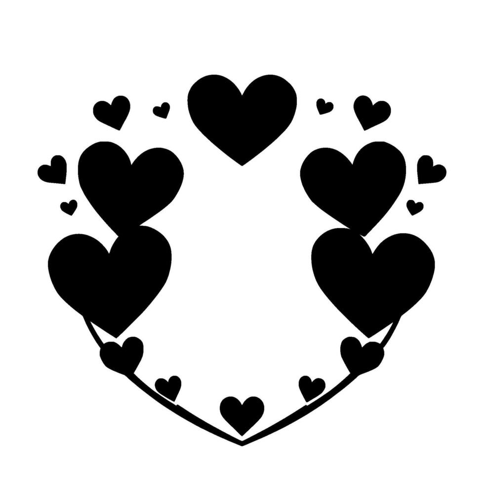 Abstract Black Heart Arrangement on White A Geometric of Varying Sizes Forming a Romantic, Symbolic Shape. vector