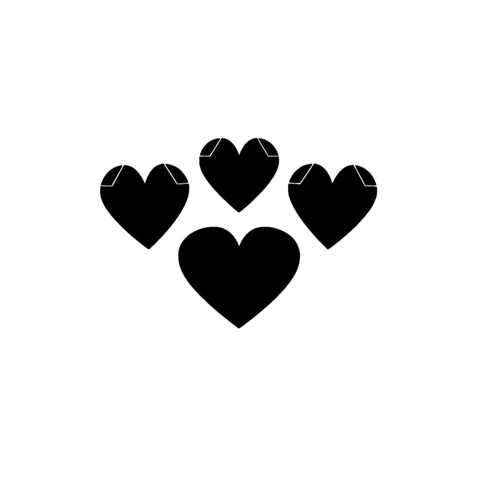 Minimalist composition of four black hearts against a white background, showcasing geometric precision and modern . vector