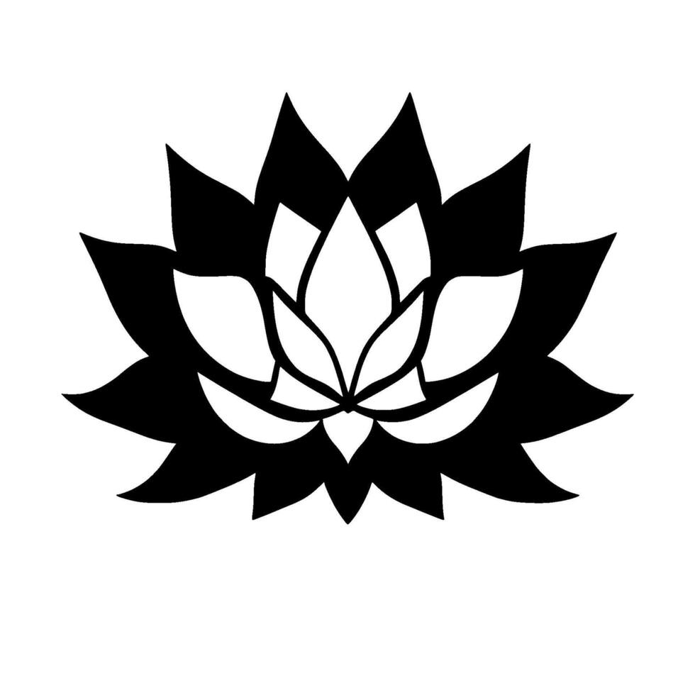 Simplified Illustration of a Lotus Blossom, rendered in a bold monochrome palette, centered on a white background. vector