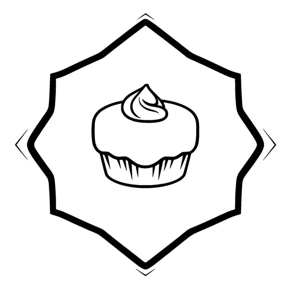 Stylized Black and White Cupcake Within Octagonal Frame, Isolated, Minimalist Dessert , Elegant Bakery . vector