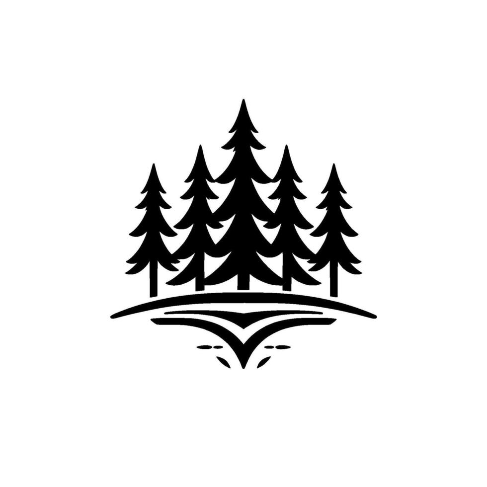 Stylized Minimalist Forest Silhouette Depicting Evergreen Trees on a Curved Ground Element, Suitable for Outdoors Nature Themes. vector