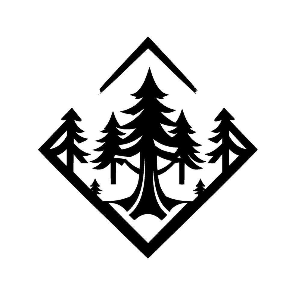 Minimalist Black and White of a Forest Scene Enclosed in a Diamond Shape, Evoking Natures Serenity. vector