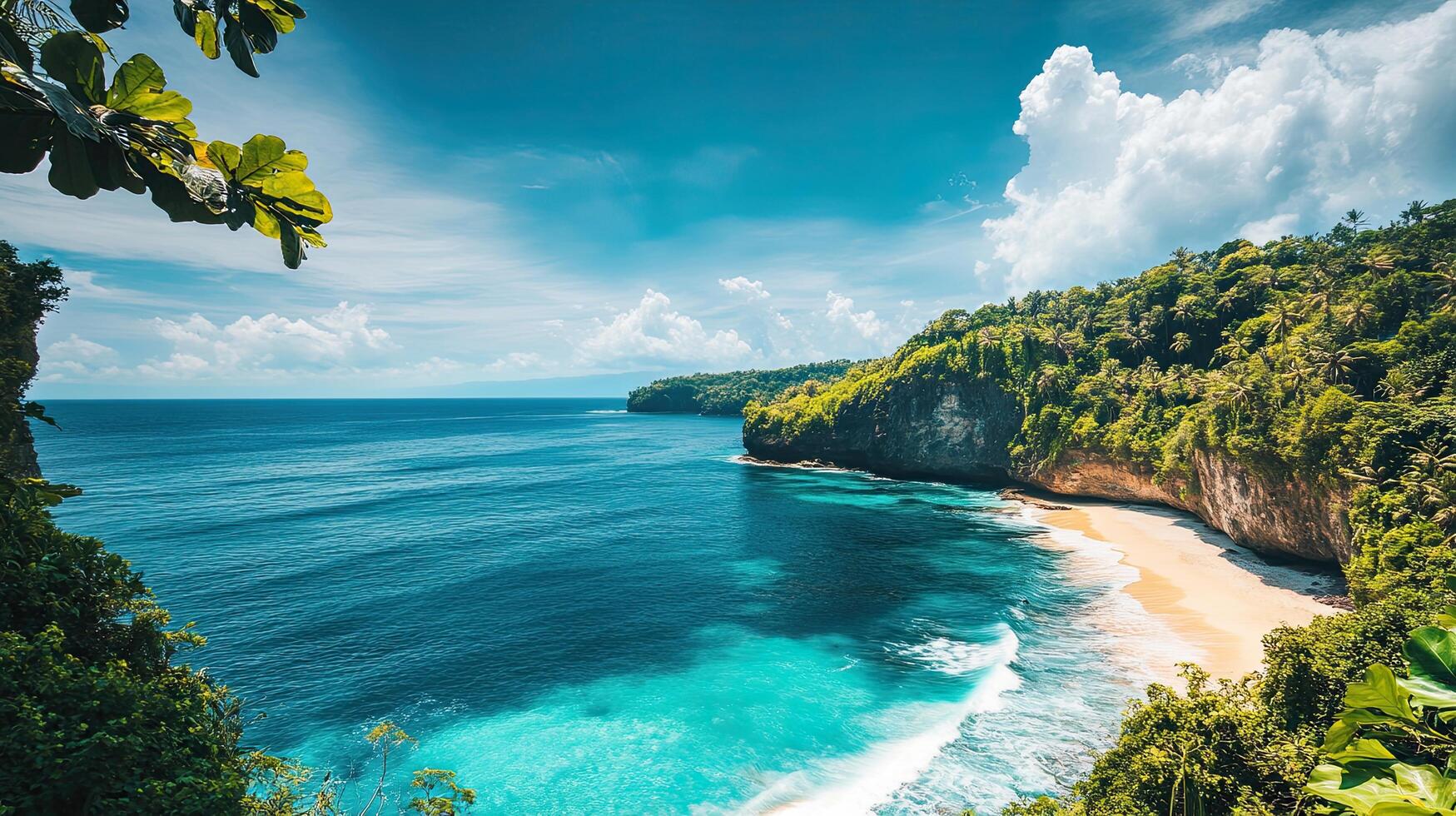 Turquoise Ocean Waters and Sandy Beach at Crystal Bay Nusa Penida Bali photo
