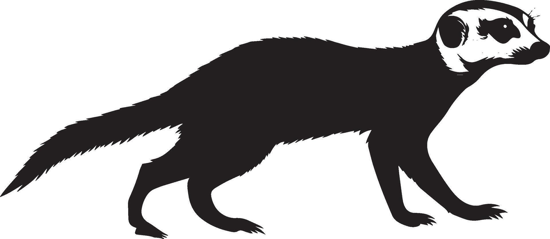 Meerkat Walking Body low to the ground, moving on all fours, tail extended behind. full length silhouette black illustration vector