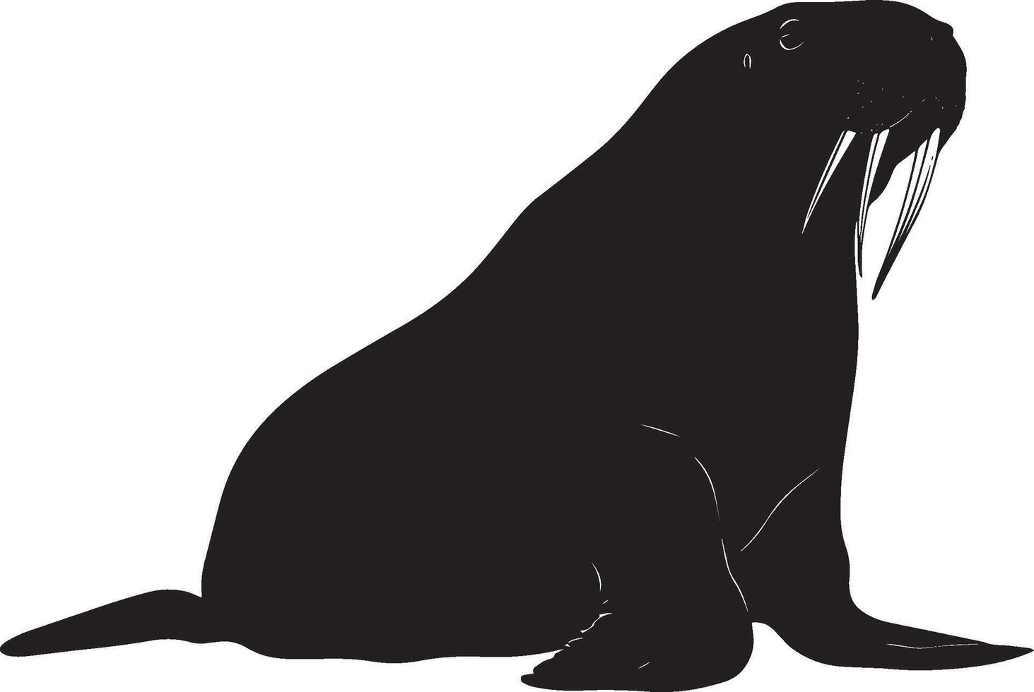 Walrus Moving Along Body close to the ground with flippers advancing in a slow, purposeful manner. Full-length silhouette black design. vector