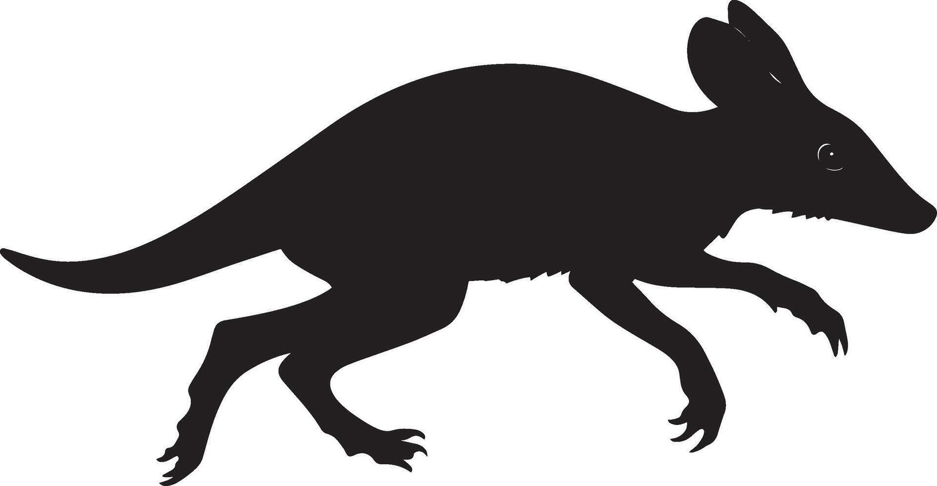 Aardvark Running Body stretched out with legs moving quickly, tail trailing behind in full stride. full length silhouette black illustration vector