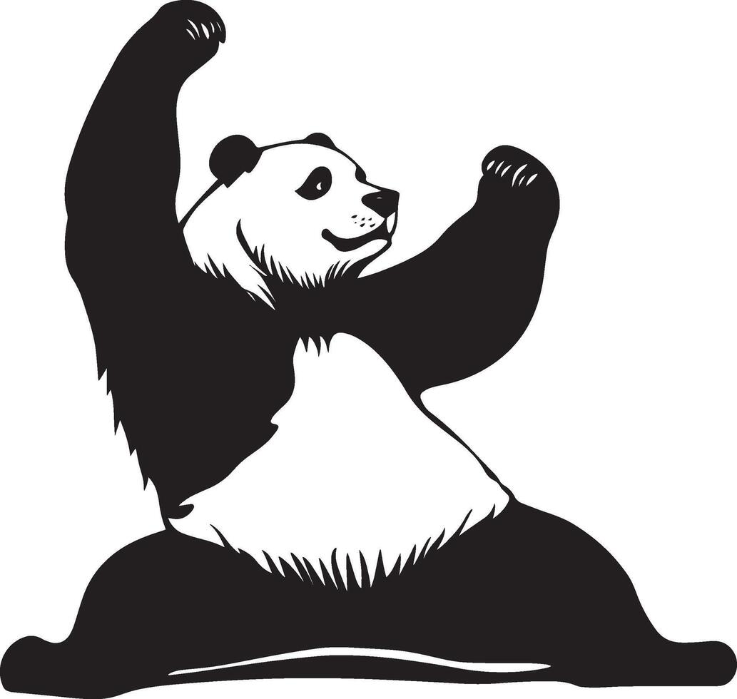 Panda Stretching Body extended with arms reaching forward or legs stretched out in front. full length silhouette black illustration vector