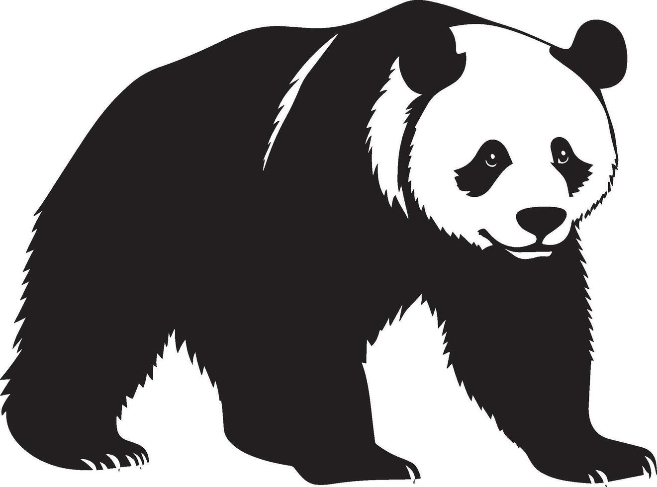 Panda Sniffing Body slightly hunched, with nose extended forward, sniffing the air or surroundings. full length silhouette black illustration vector
