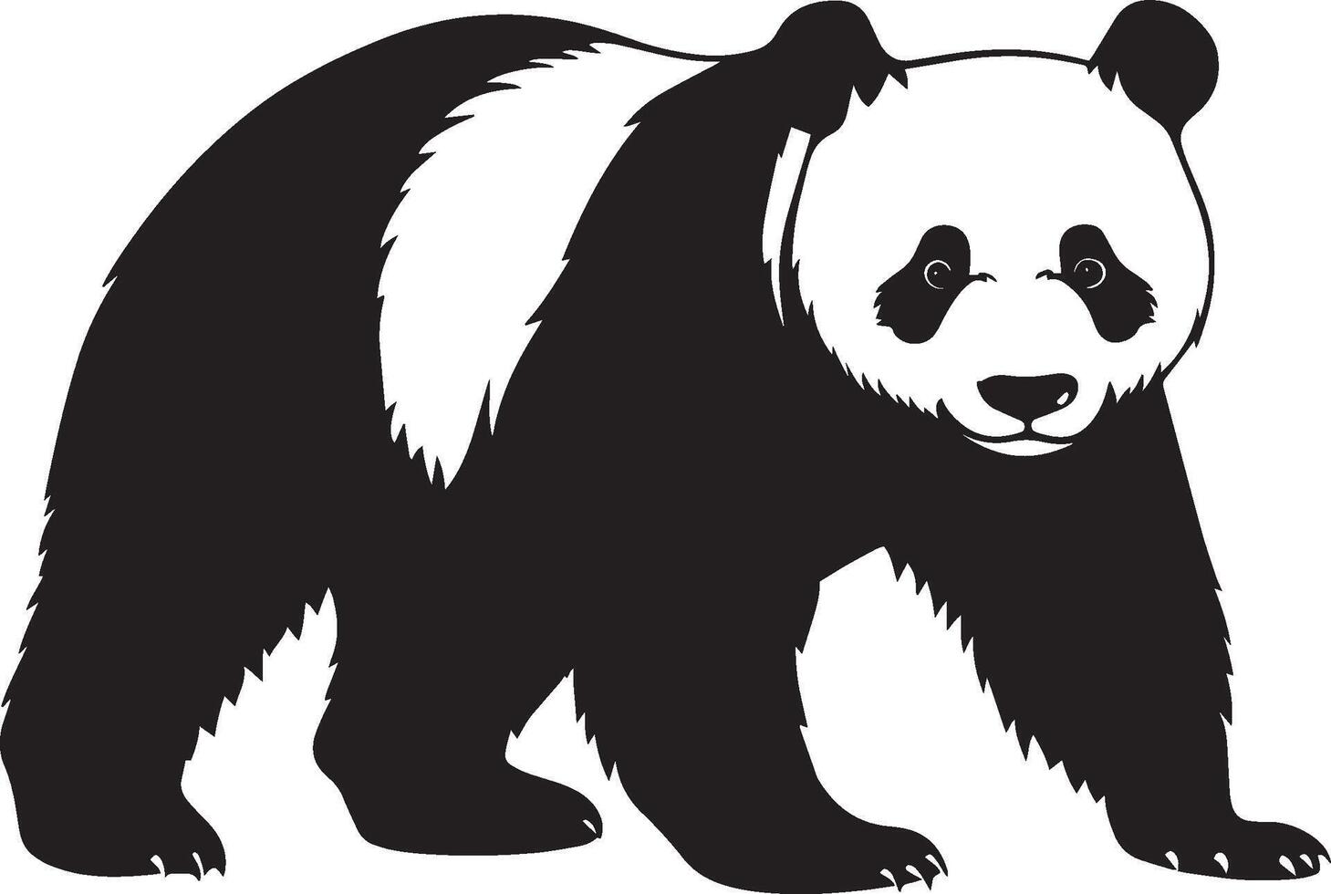 Panda Exploring with Its Nose Body slightly hunched, nose reaching forward as it sniffs the air or its environment. Full-length silhouette black design. vector