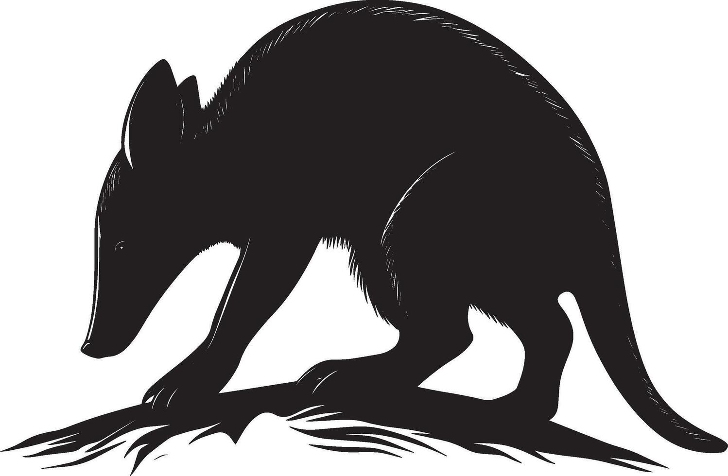 Aardvark Climbing Body slightly raised, using claws to scale a mound or small obstacle. full length silhouette black illustration vector
