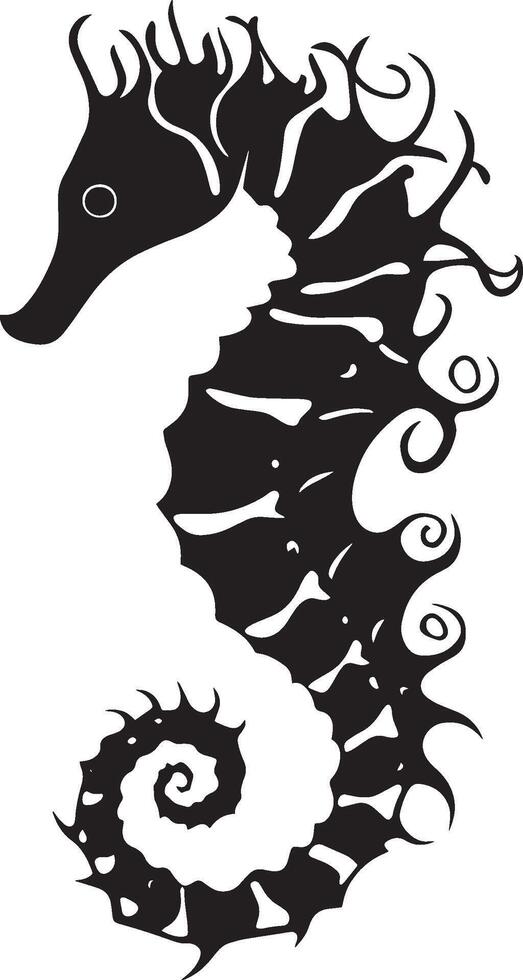 Seahorse Floating in Current Body flowing along with the water current, fins gently moving. full length silhouette black illustration vector