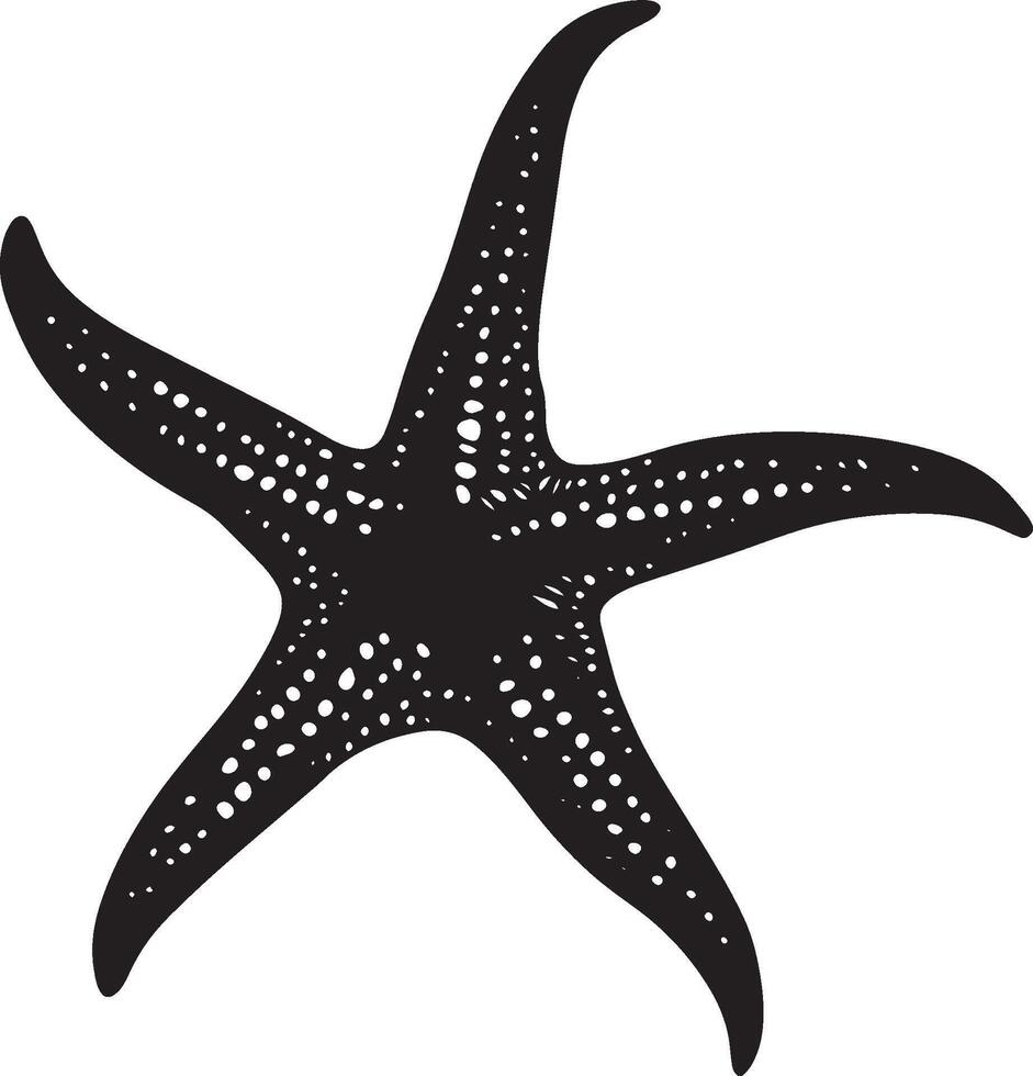 Starfish Moving Along the Ocean Floor Body positioned low with arms extended, slowly crawling across the seabed. Full-length silhouette black design. vector