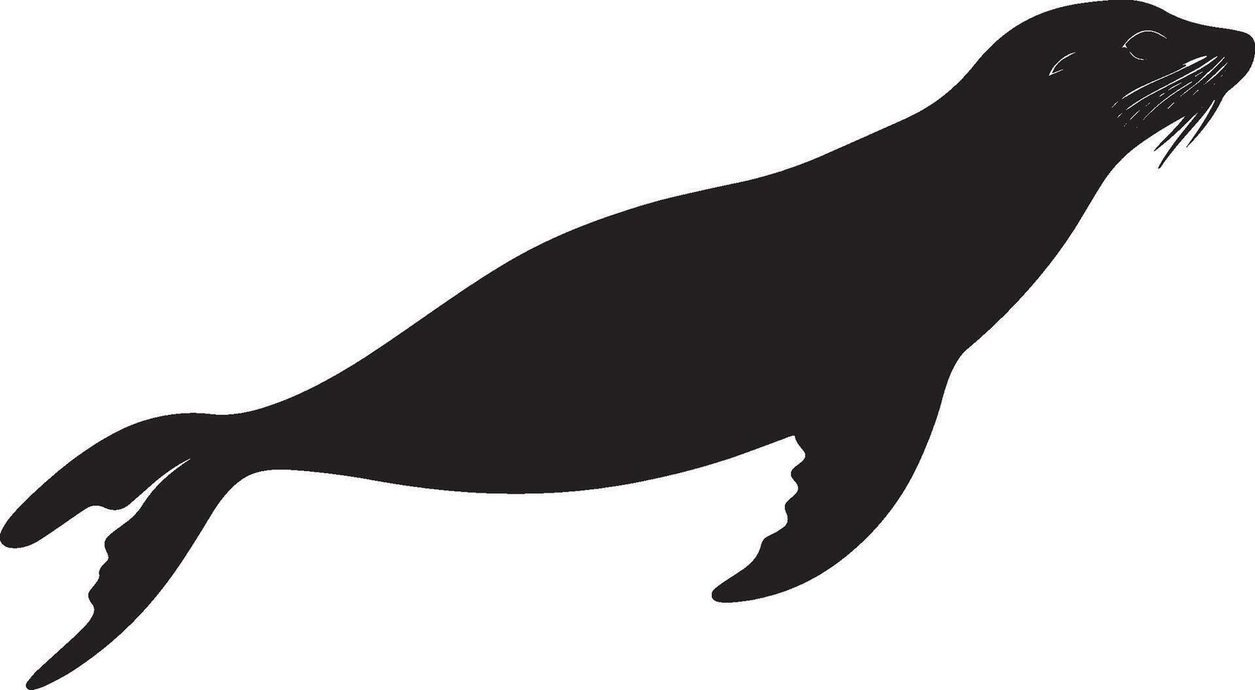 Sea Lion Gliding Through Water Body streamlined and flippers extended, effortlessly swimming beneath the surface. Full-length silhouette black design. vector