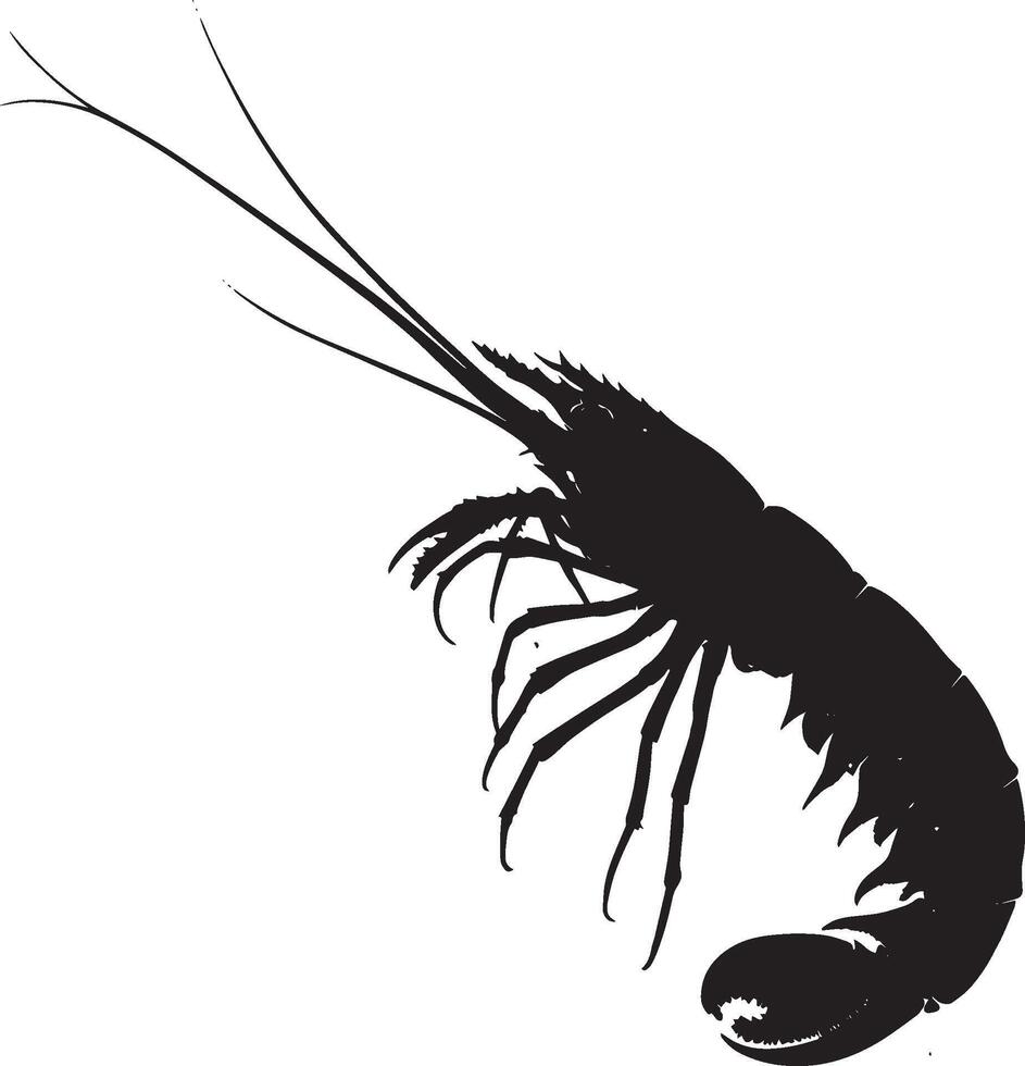 Lobster Swimming Tail flaring out, legs moving in a swimming motion. full length silhouette black illustration vector