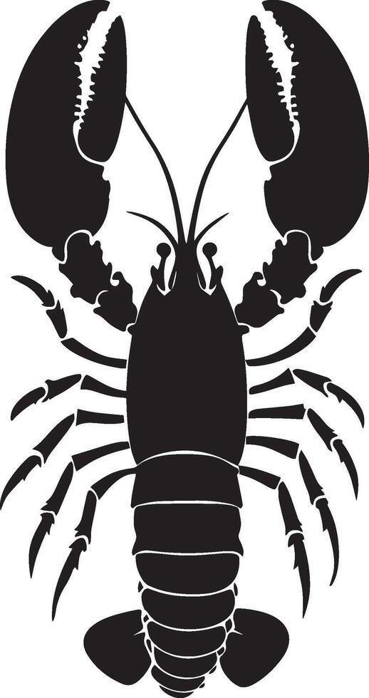 Lobster Climbing Body upright, legs gripping a vertical surface, claws extended. full length silhouette black illustration vector