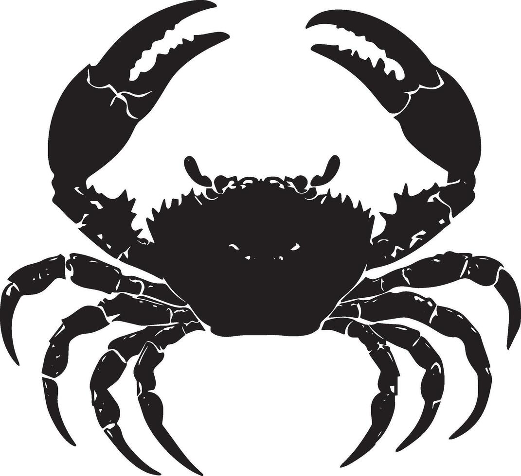 Crab Defending Body raised with claws open and spread, ready to strike in a defensive posture. full length silhouette black illustration vector
