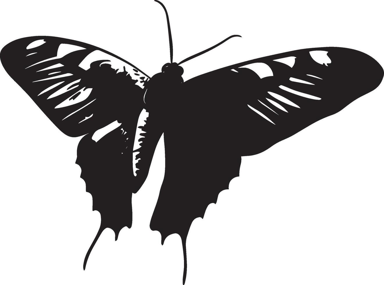 Moth Hovering Wings flapping rapidly while body hovers near a surface or flower, legs suspended. full length silhouette black illustration vector