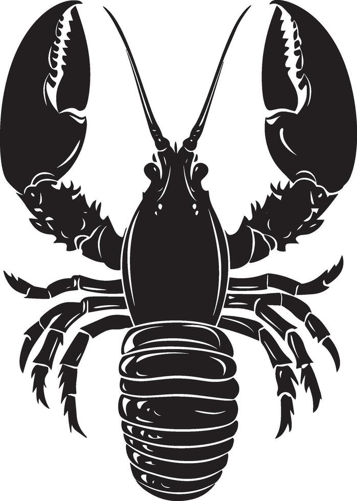 Lobster Defending Body arched, claws raised in a threatening posture. full length silhouette black illustration vector