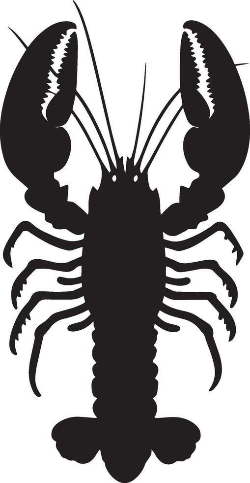 Lobster Ascending a Surface Body upright with legs firmly gripping a vertical structure, claws extended for support. Full-length silhouette black design. vector