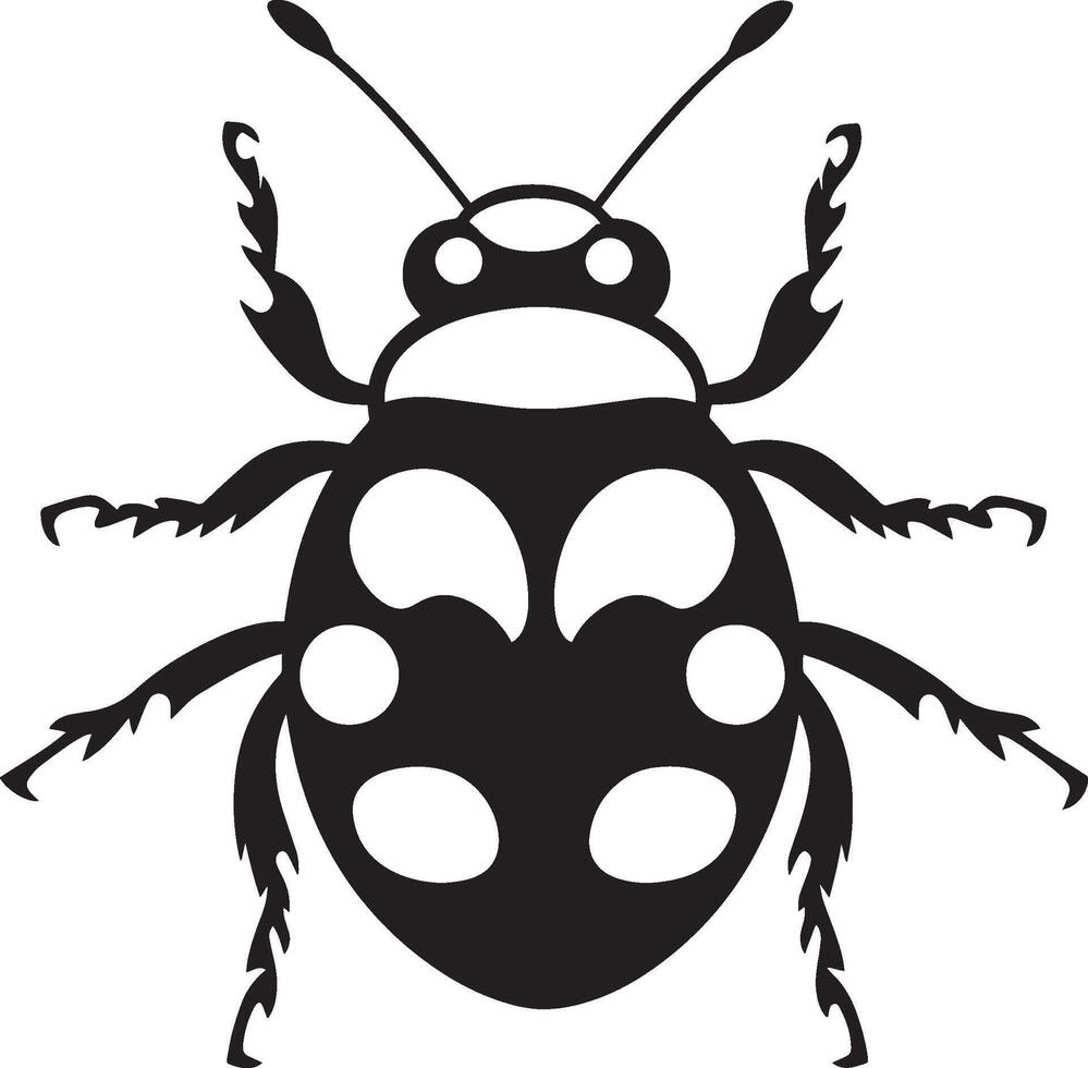 Ladybug Assuming a Protective Posture A silhouette of a ladybug with its body curved, wings slightly open, and legs positioned for defense. Full-length silhouette black illustration. vector