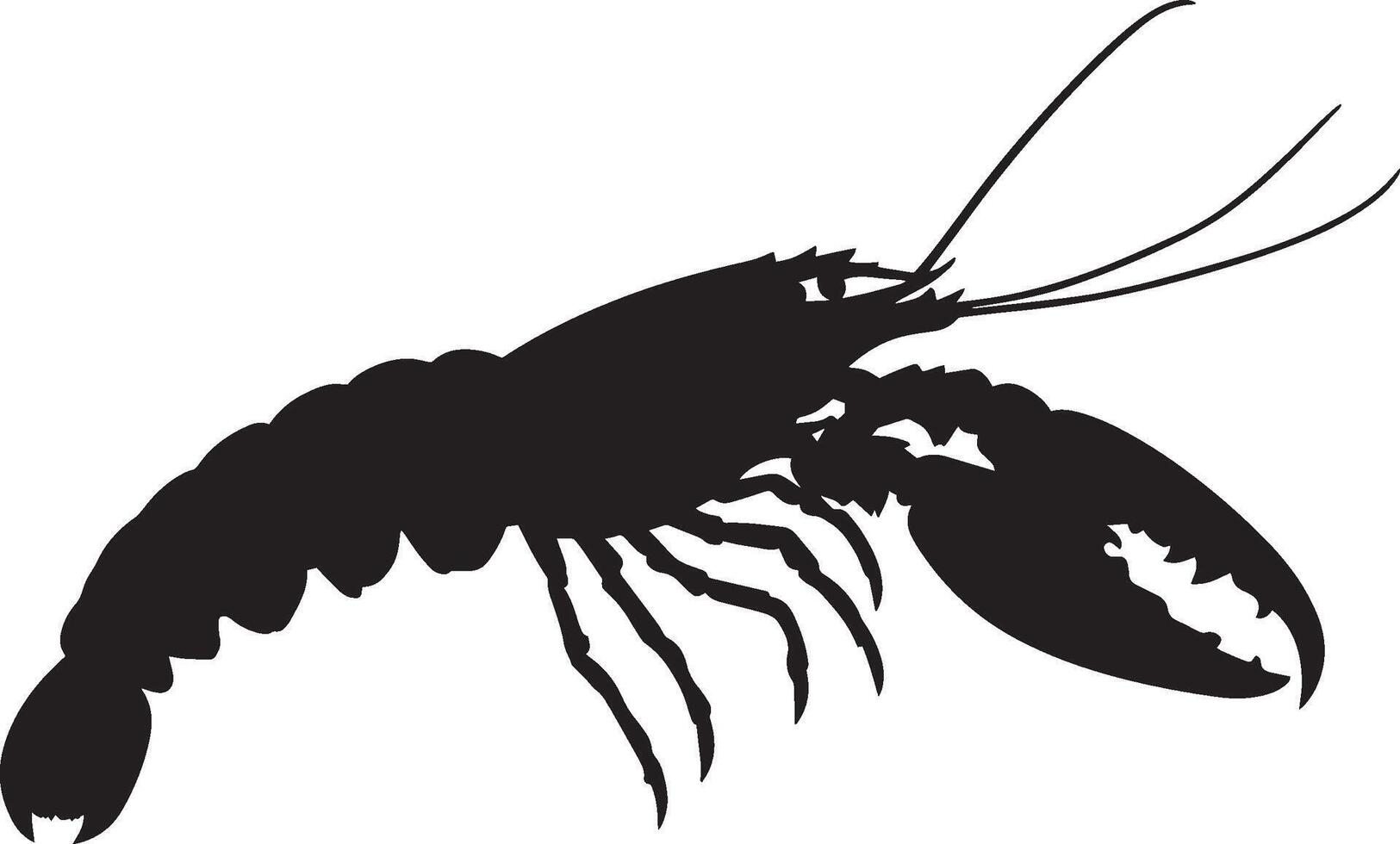 Lobster Crawling Body low with legs extended sideways, moving forward. full length silhouette black illustration vector