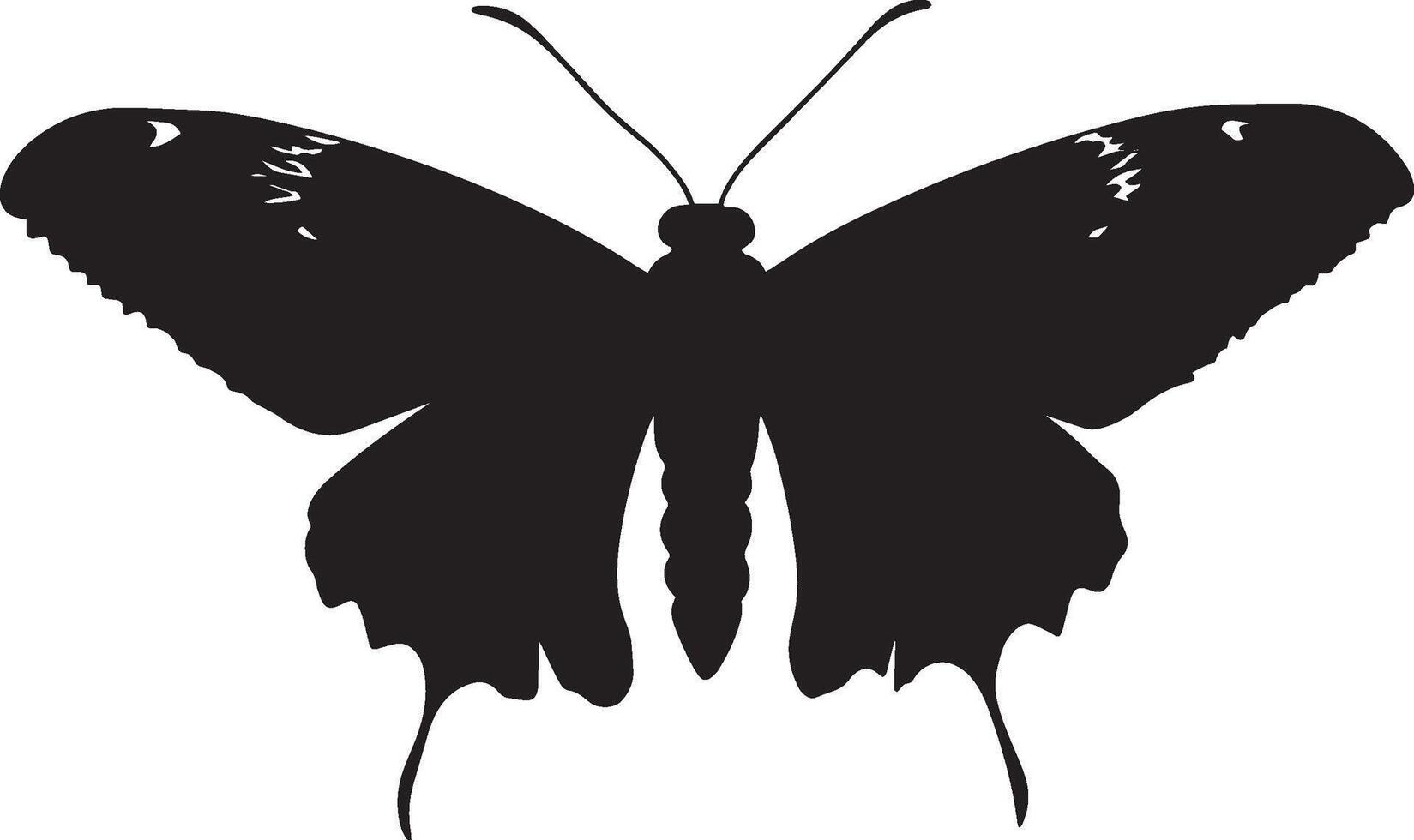Moth Resting with Wings Spread Wings opened slightly, body resting on a surface with legs tucked underneath. full length silhouette black illustration vector