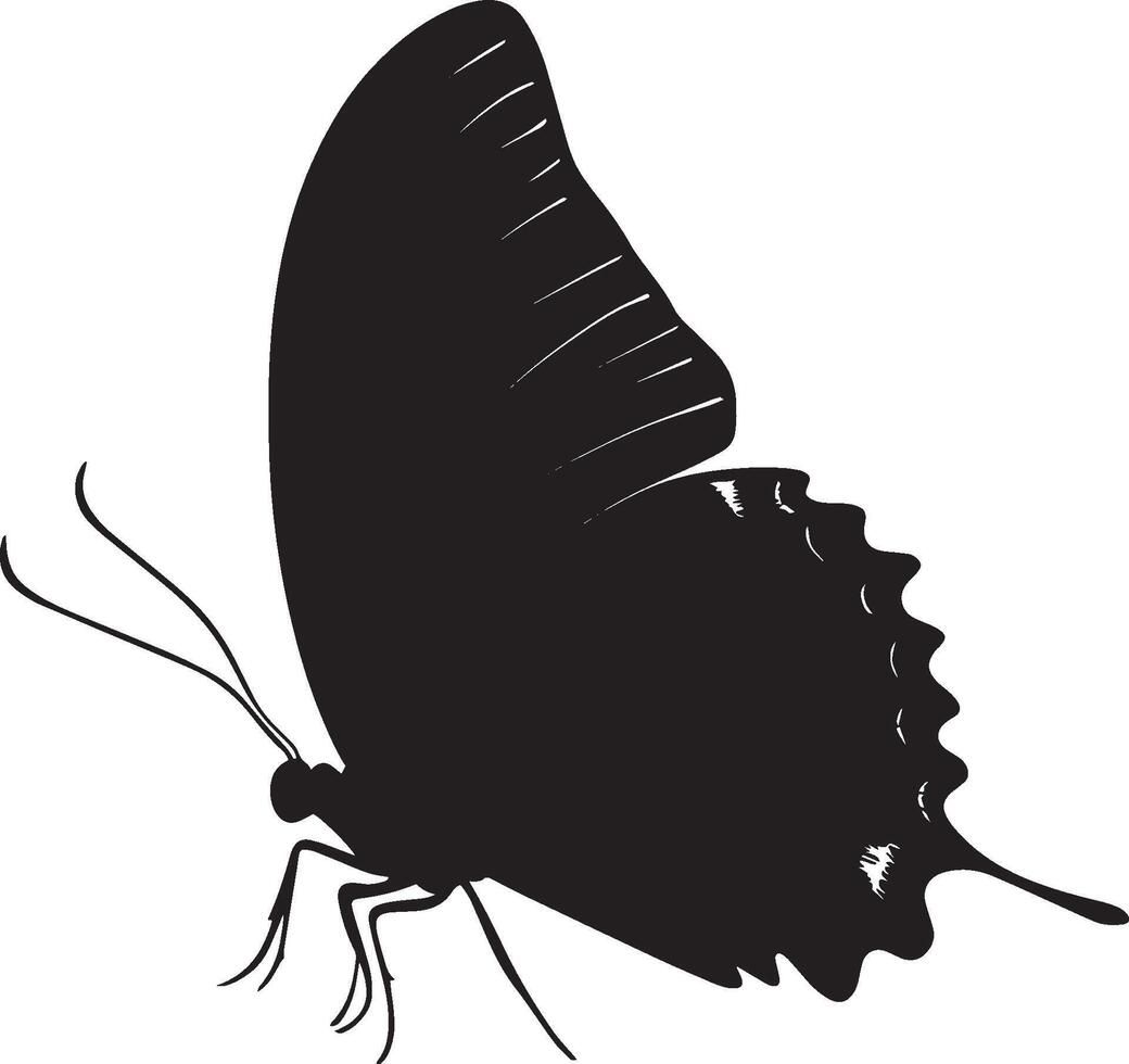 Butterfly in Motion A silhouette illustration depicting a butterfly crawling along a surface vector