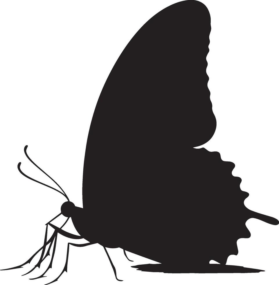 Butterfly Crawling Body moving along a surface with legs extended, wings folded tightly against the body. full length silhouette black illustration vector