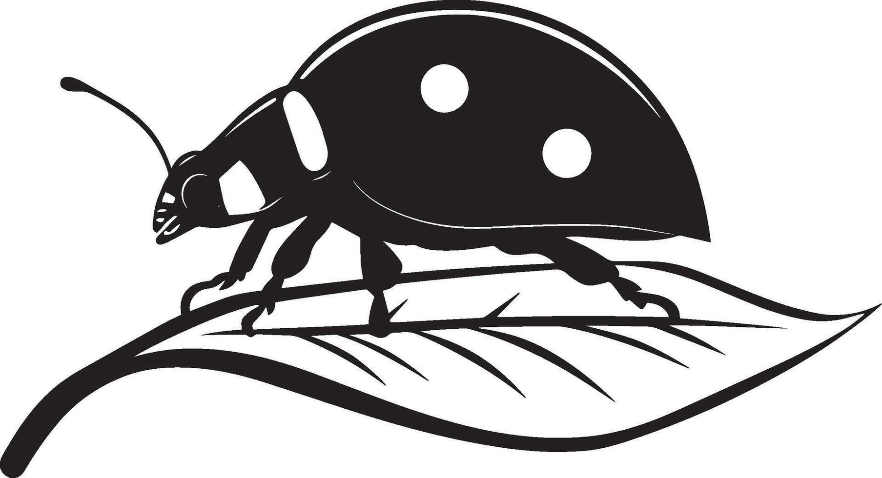 Ladybug Hiding Body partially concealed under a leaf or surface with only antennae or legs visible. full length silhouette black illustration vector