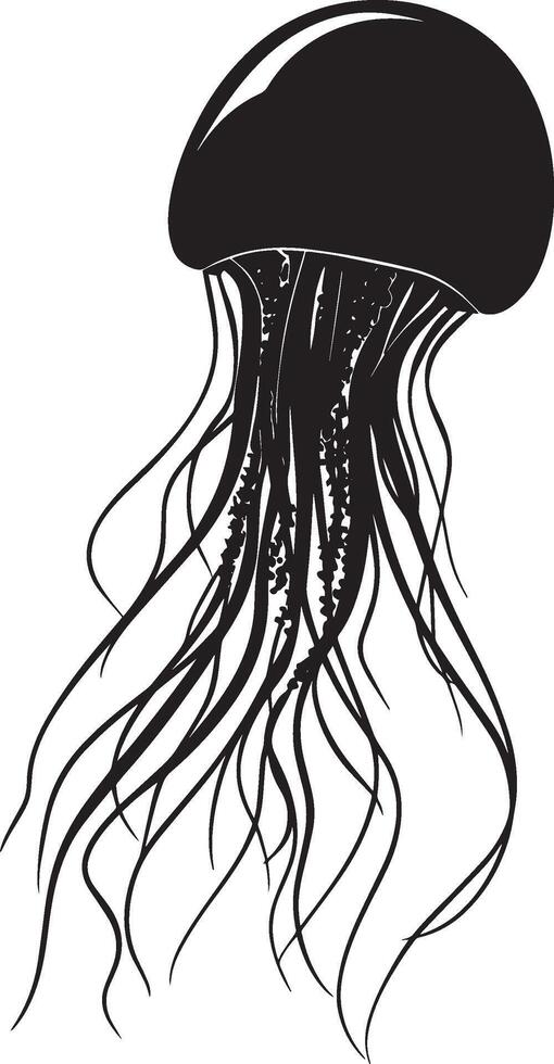 Jellyfish lounging still body, bell facing the sea floor, with tentacles dangling softly underneath in a black outline. vector