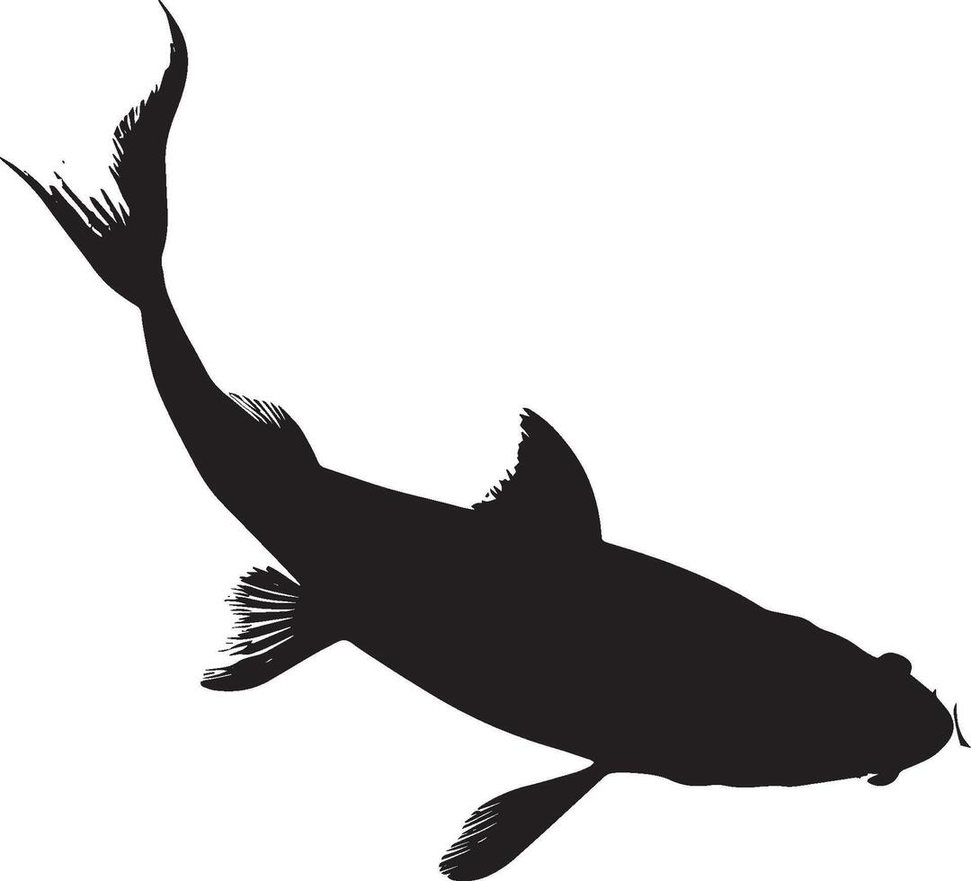 Catfish Basking Body lying still with fins relaxed, possibly near the surface of the water. full length silhouette black illustration vector