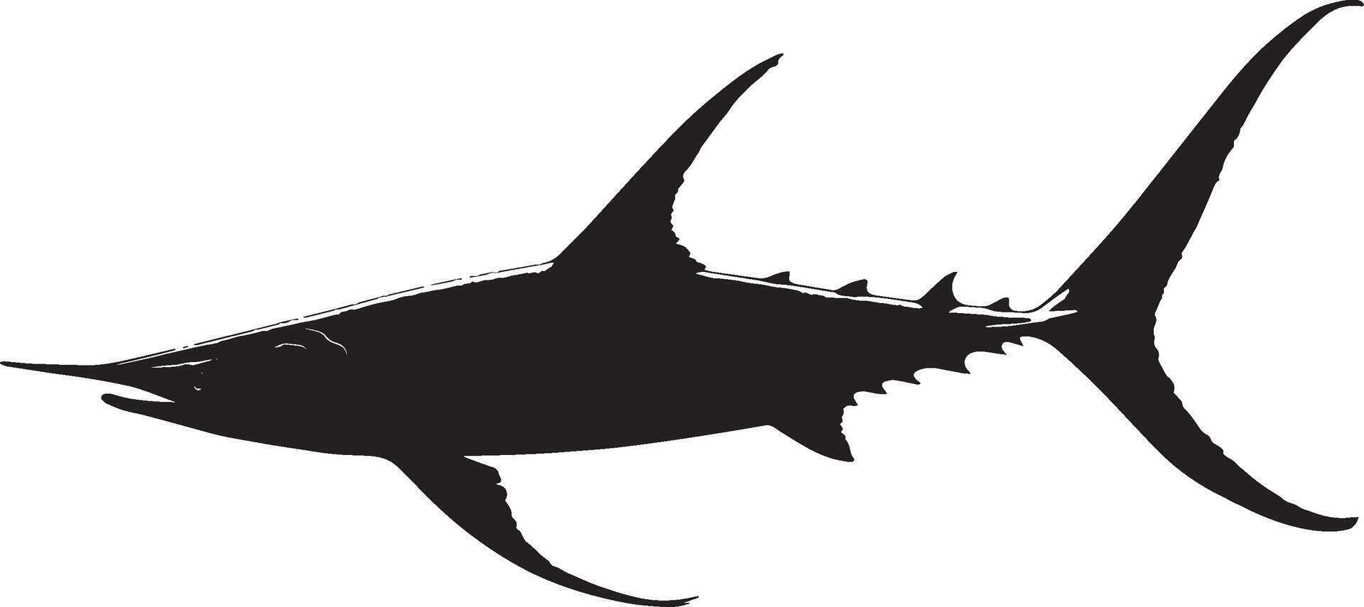 Swordfish Resting Body still in the water with fins relaxed and tail gently curved behind. full length silhouette black illustration vector