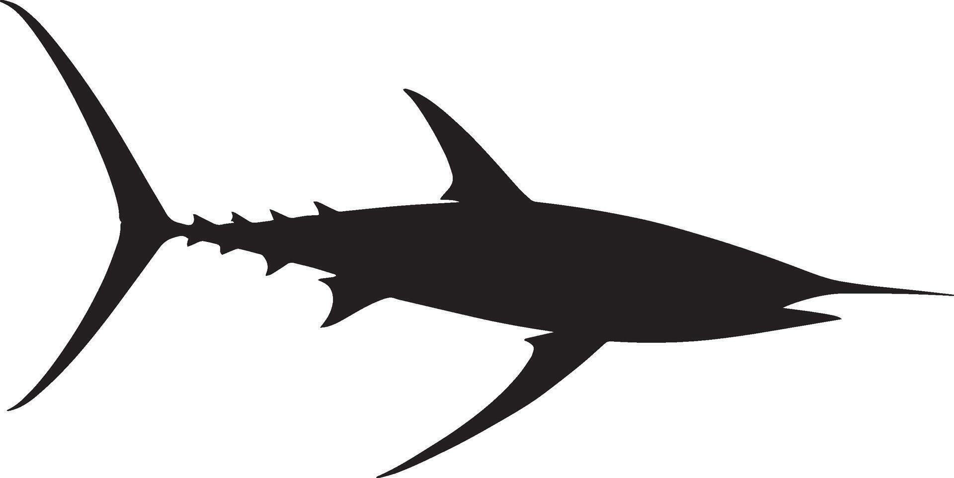 Swordfish Swimming Fast Body elongated with fins flat against the body and tail rapidly propelling the fish forward. full length silhouette black illustration vector