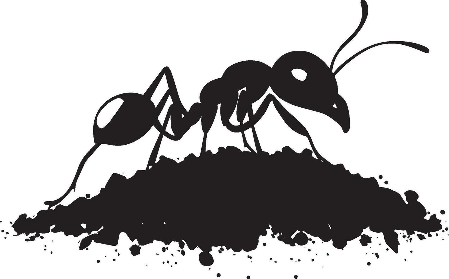 Ant Digging Front legs and mandibles working in the dirt with body slightly bent as it digs. full length silhouette black illustration vector