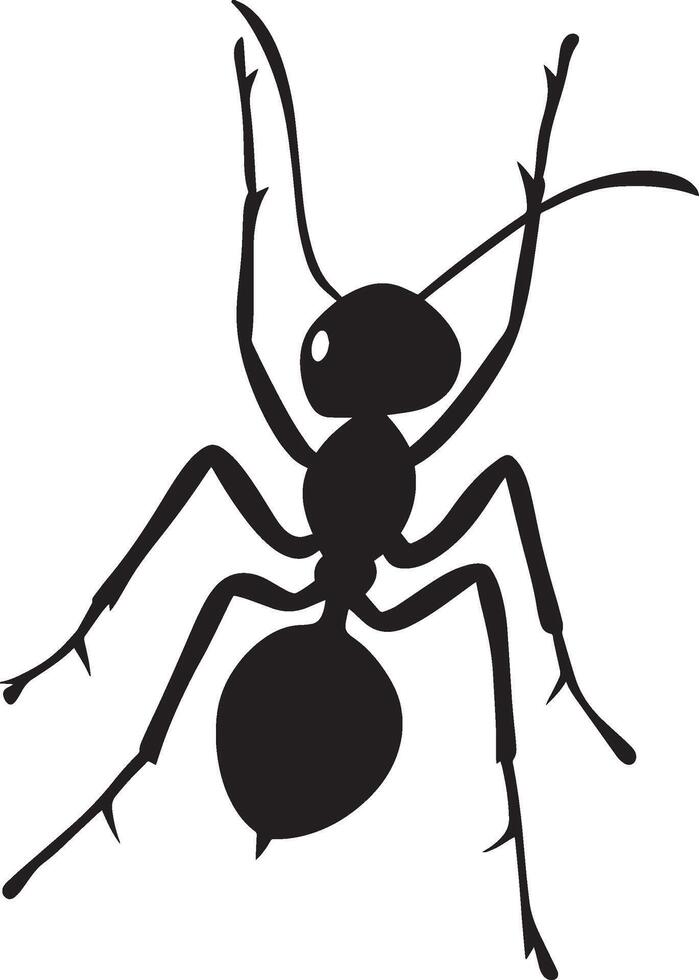 Ant Climbing Body angled upward with legs gripping a vertical surface and antennae positioned forward. full length silhouette black illustration vector