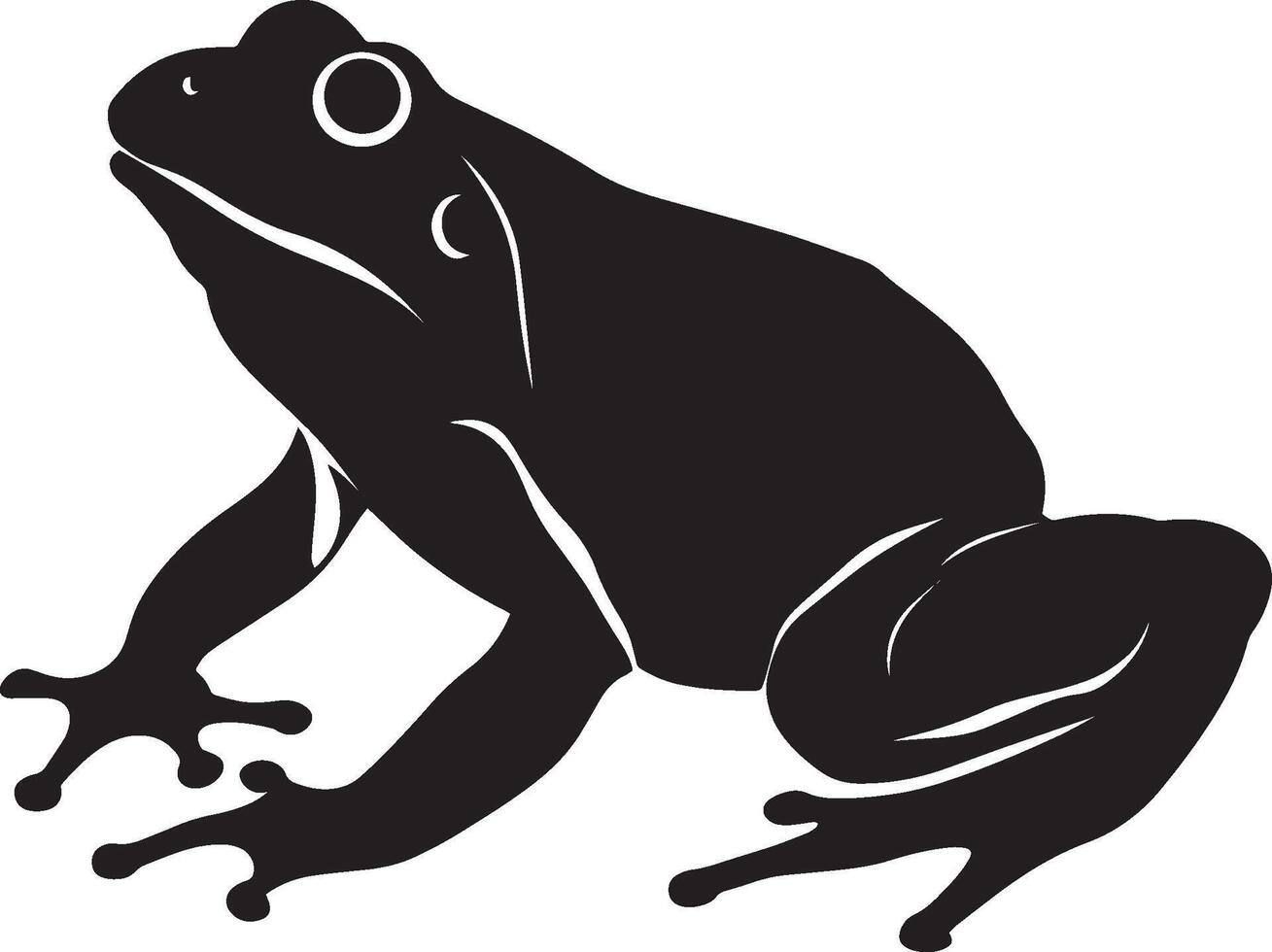 Frog Croaking Mouth open with head slightly tilted and body puffed up. full length silhouette black illustration vector