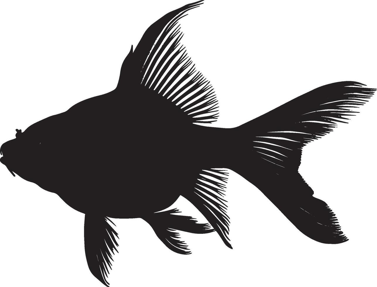 Goldfish relaxing floating near the water's surface, body angled toward the light in a full-length silhouette. vector