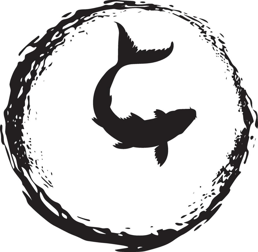 Goldfish Playing Swimming around playfully in circles or darting back and forth with tail flicking. full length silhouette black illustration vector