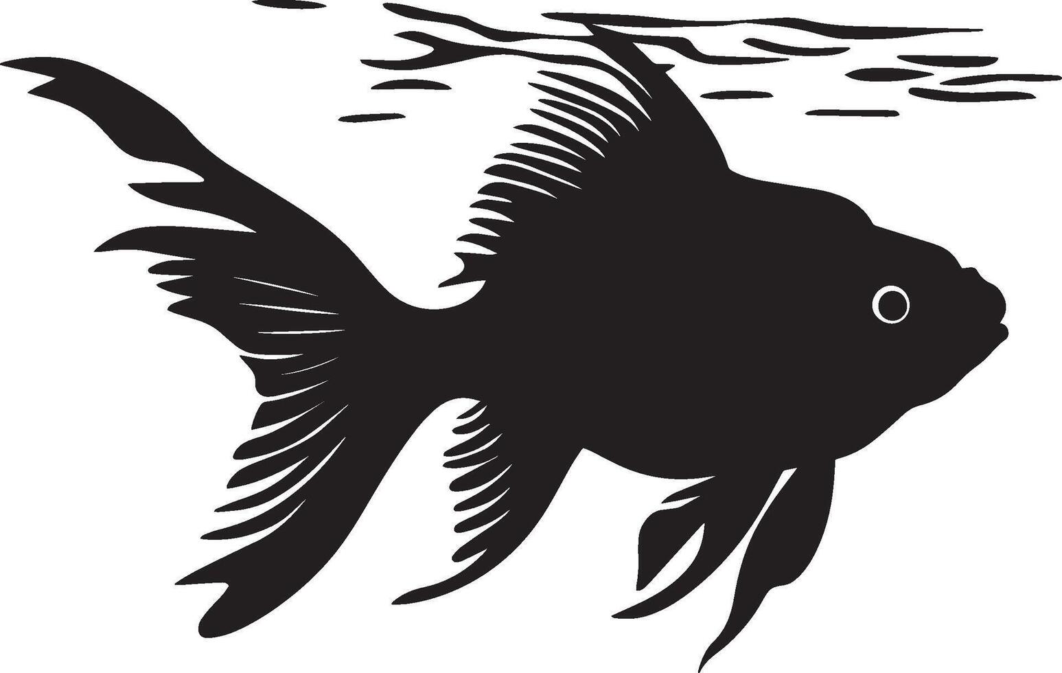 Goldfish Basking Floating near the surface of the water with body angled toward light. full length silhouette black illustration vector