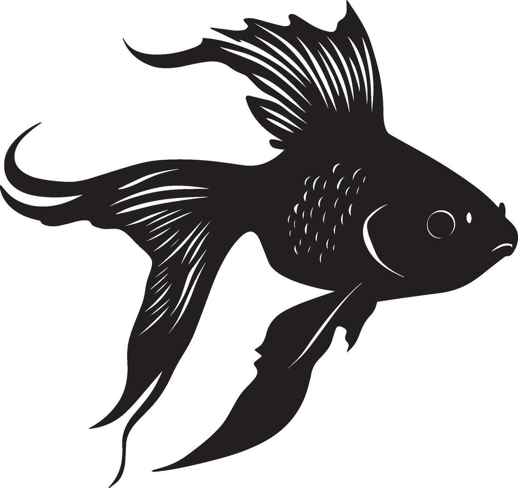 Goldfish at rest body motionless in the water, fins relaxed, and tail gently curled in a full-length silhouette. vector