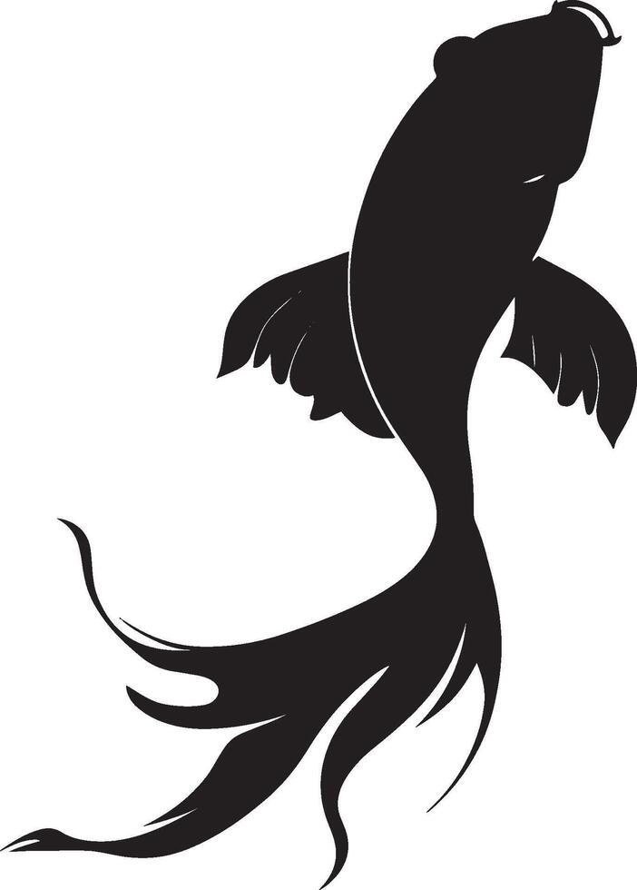 Goldfish soaking up rays positioned just below the surface, body tilted to catch the light in a black outline. vector
