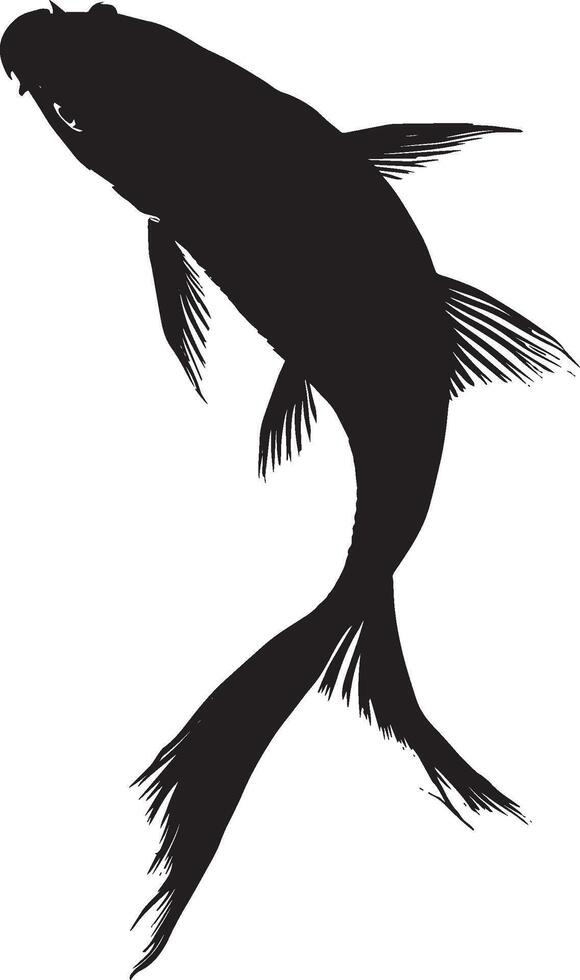 Goldfish Hovering Body suspended motionless in place with fins and tail extended. full length silhouette black illustration vector