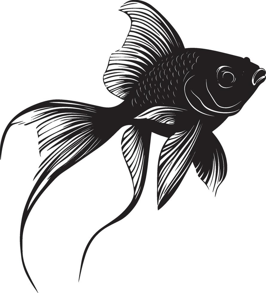 Goldfish Turning Body mid-turn with fins angled and head facing the new direction. full length silhouette black illustration vector