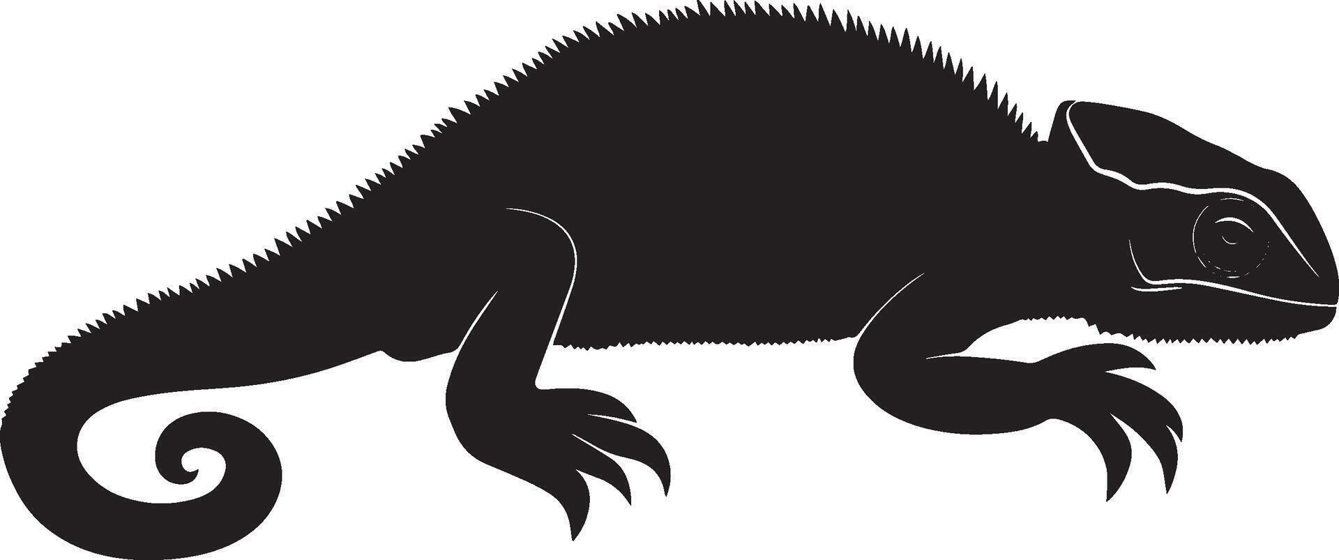 Chameleon Basking Lying on a warm surface body extended absorbing heat from the sun. full length silhouette black illustration vector