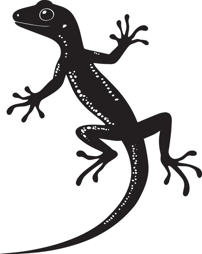 Gecko Preening Using limbs to clean or adjust scales body turned slightly. full length silhouette black illustration vector