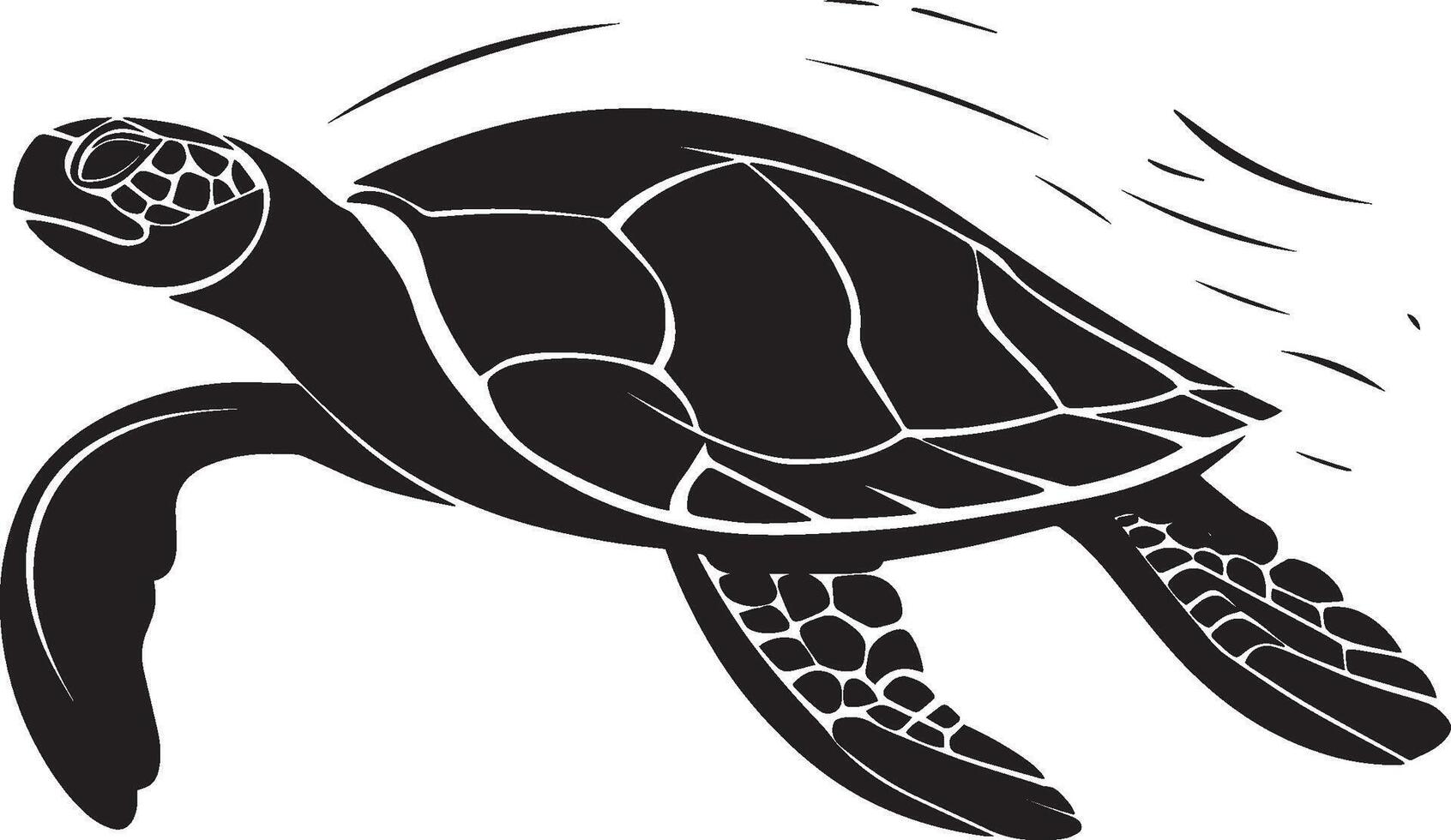 Turtle gliding through water body streamlined, legs paddling, and head slightly elevated above the surface in a full-length silhouette. vector